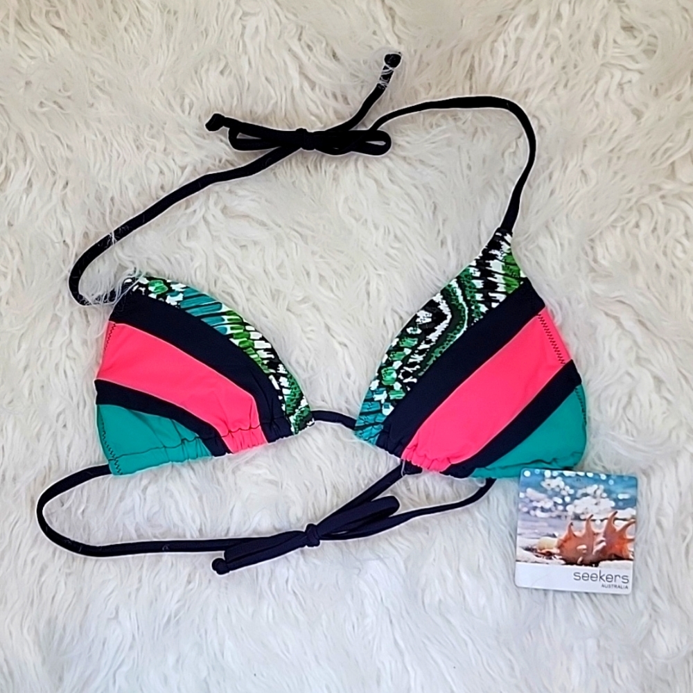 Seekers Australia Halter Triangle Bikini Top in Multi Color S…